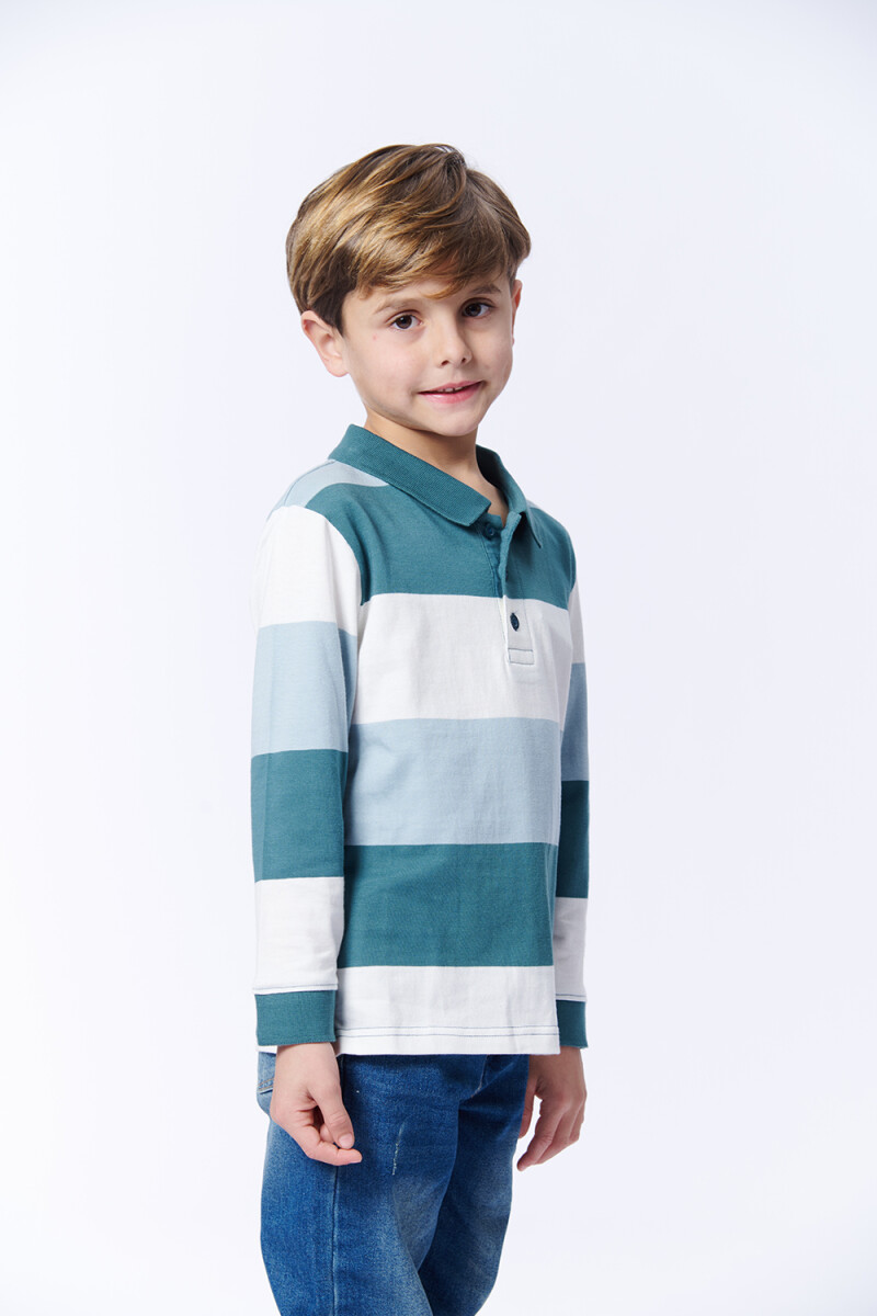REMERA Manga larga POLO RAYAS Verde, Celestes Y Crudo
