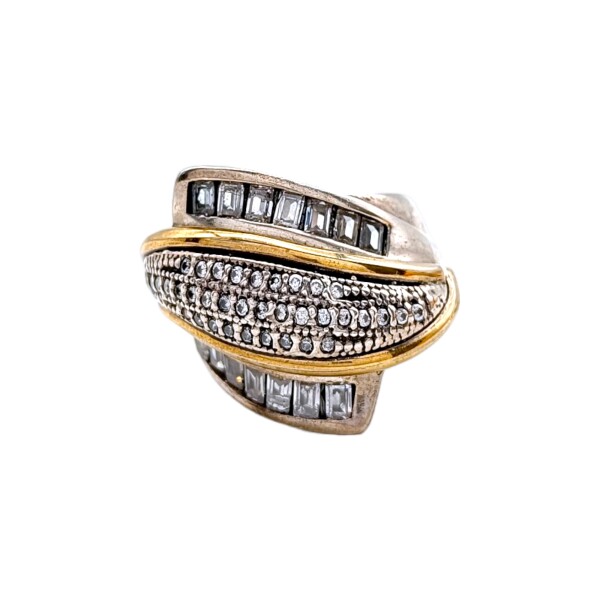 Anillo Coctel-Plata y Oro-Piedra Zirconia-AN5025 conpiedra