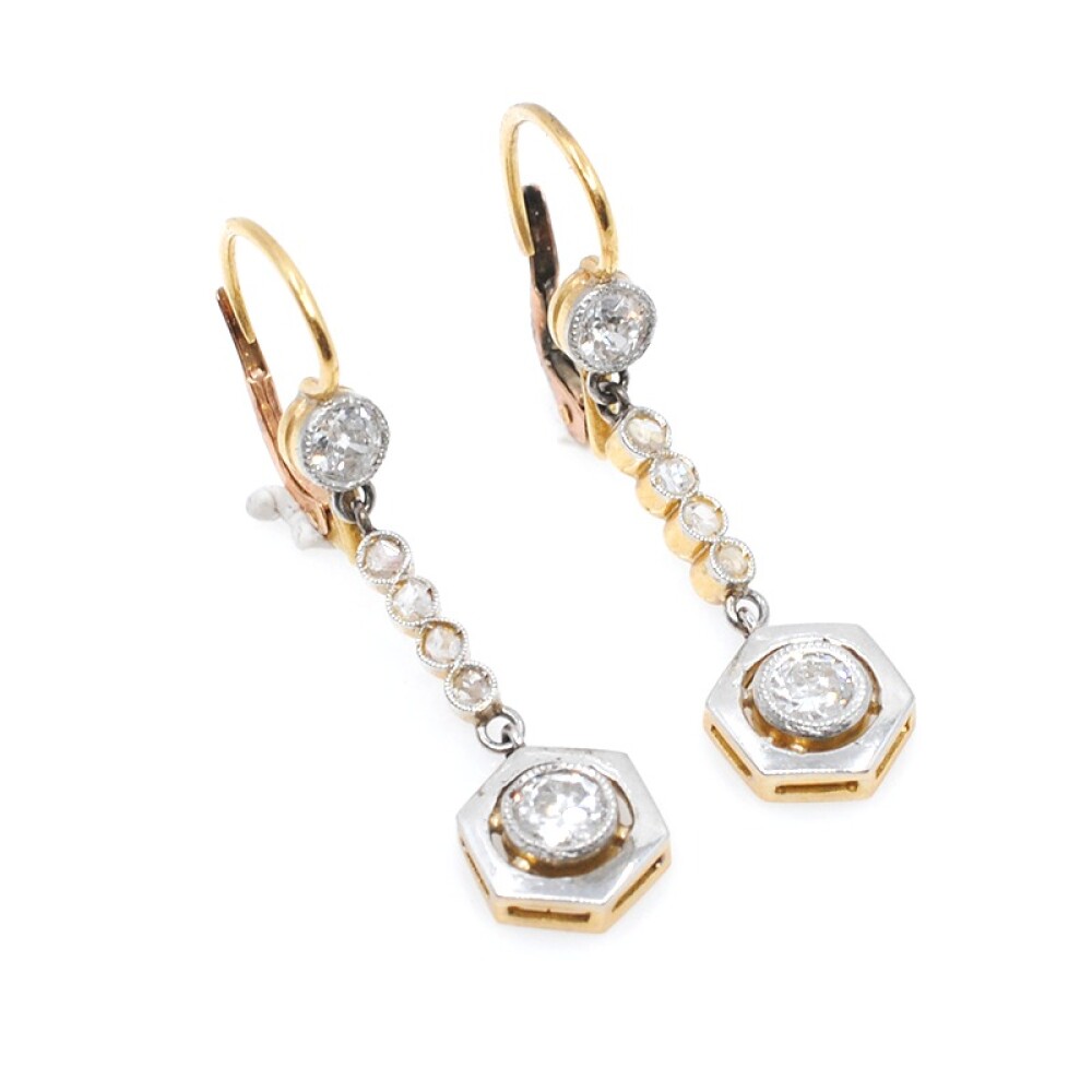 Caravanas Antiguas 18Ktes Largas Con 2 Brillantes E Hilera De 4 Diamantes Caravanas Antiguas 18Ktes Largas Con 2 Brillantes E Hilera De 4 Diamantes