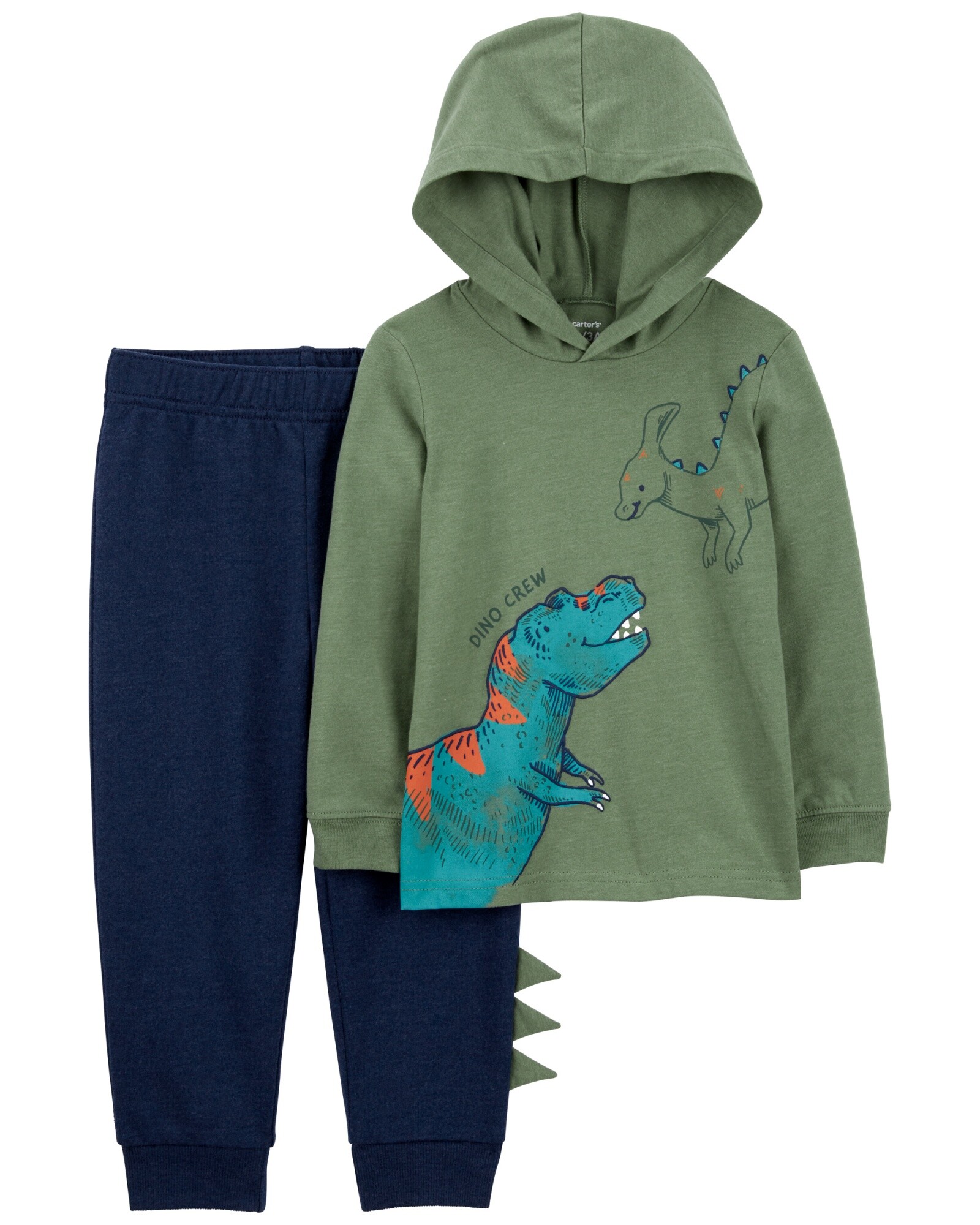 Set dos piezas de algodón, pantalón y remera con capucha, diseño dinos Sin color