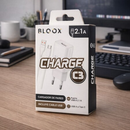 CARGADOR BLOOX USB 2.1A CON CABLE TIPO-C CARGADOR BLOOX USB 2.1A CON CABLE TIPO-C