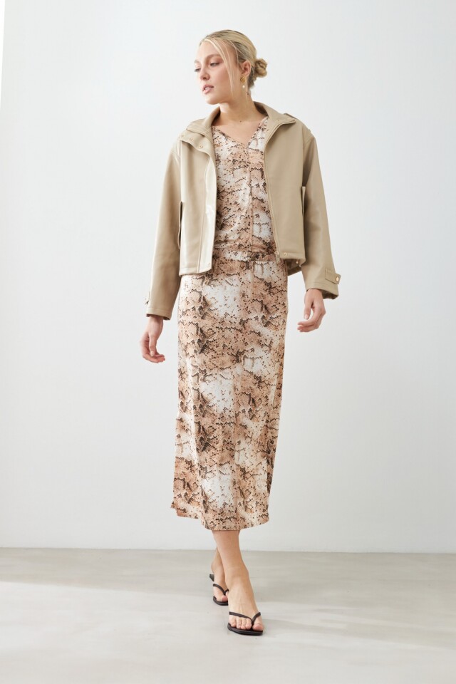 Maxi falda animal print beige