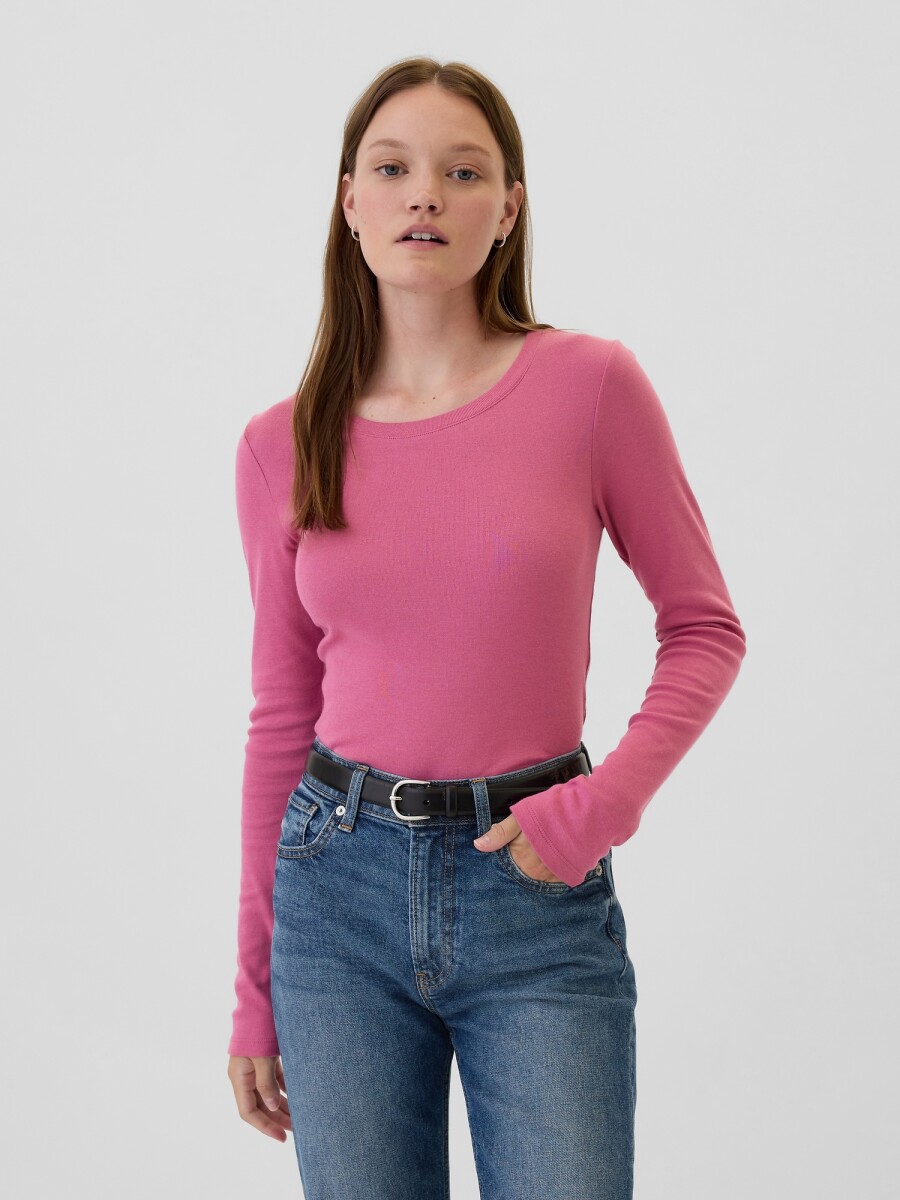 Remera Básica Cuello Redondo Manga Larga Mujer - Red Violet 17-1818 Tcx 