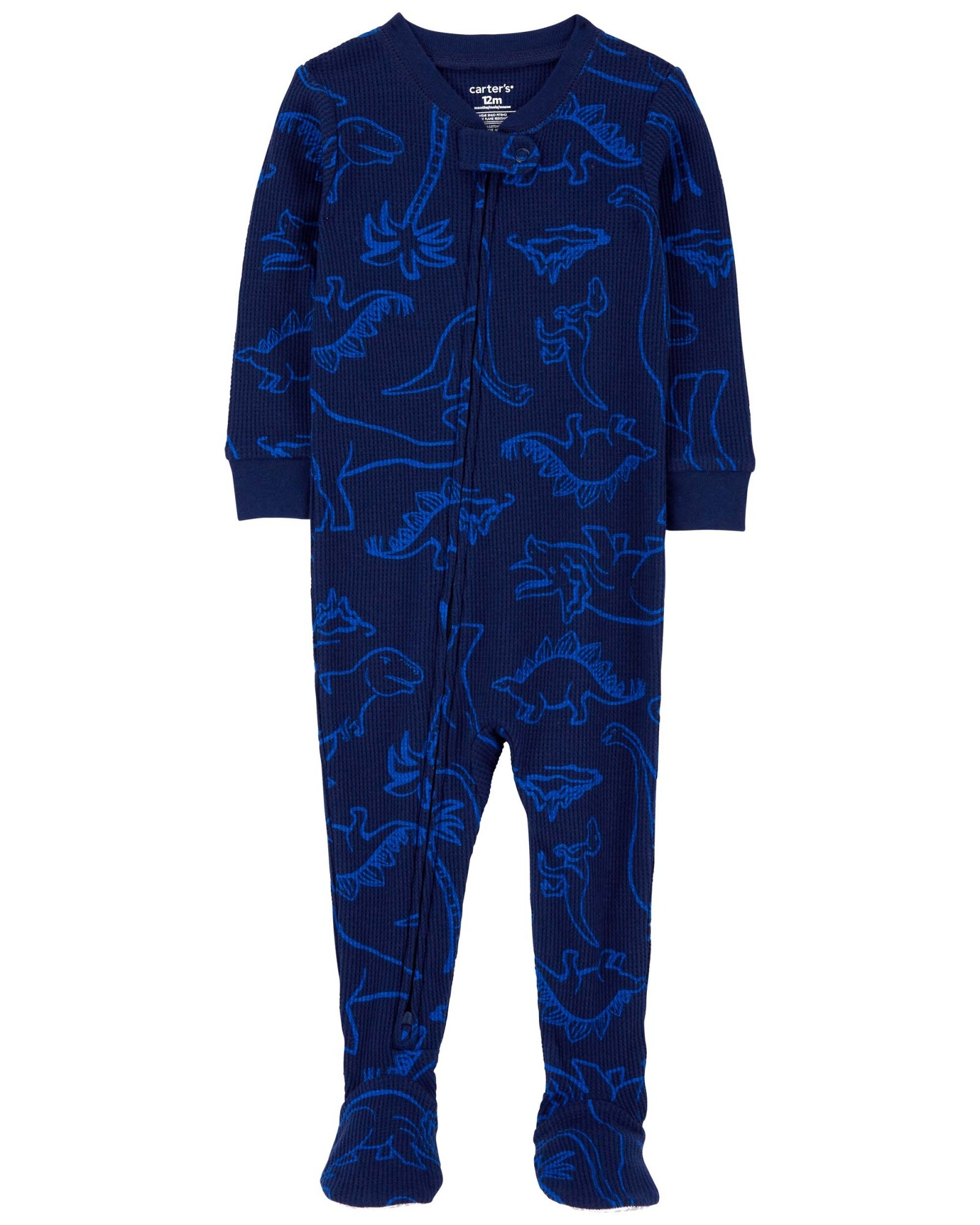 Pijama una pieza de algodón térmico con pie diseño dinos Sin color
