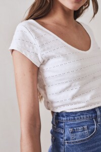 Remera Texturada Escote V Blanco