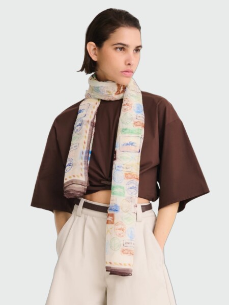 LONGCHAMP - AUTRES LIGNES, PAÑUELO DE SEDA, EVASIONS Negro Estampado
