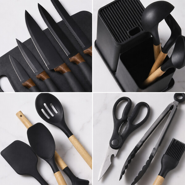 Set de 19 Utensilios para Cocina Silicona Antiadherente IMBACK Negro Set de 19 Utensilios para Cocina Silicona Antiadherente IMBACK Negro