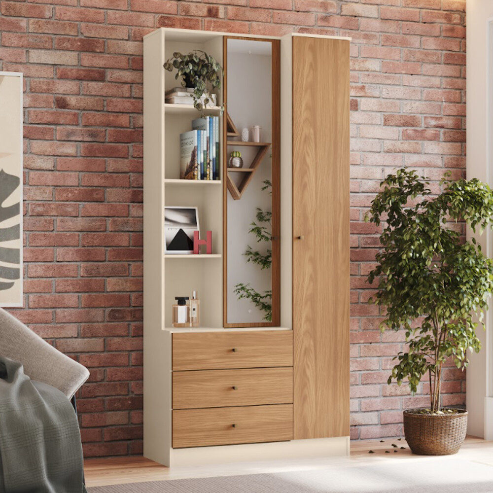 ROPERO 2 PUERTAS GUARDARROPA ARMARIO PLACARD CLOSET CON ESPEJO Y ESTANTES MARRÓN