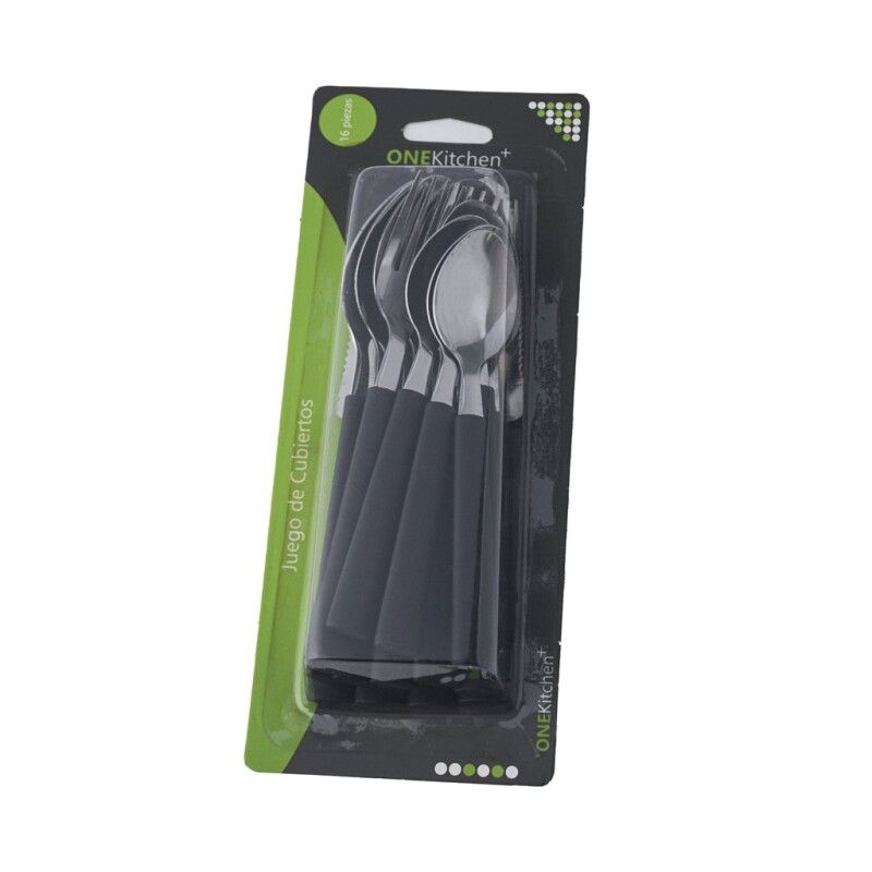 Juego De Cubiertos 16Pzas Mango Plástico Negro JUEGO DE CUBIERTOS 16PZAS MANGO PLASTICO NEGRO
