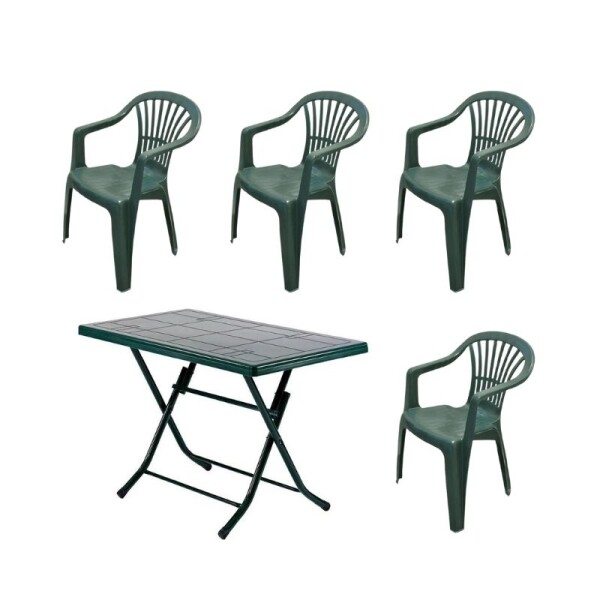SET DE JARDIN MESA PLEGABLE PVC + 4 SILLAS PVC CON POSABRAZO - VERDE SET DE JARDIN MESA PLEGABLE PVC + 4 SILLAS PVC CON POSABRAZO - VERDE