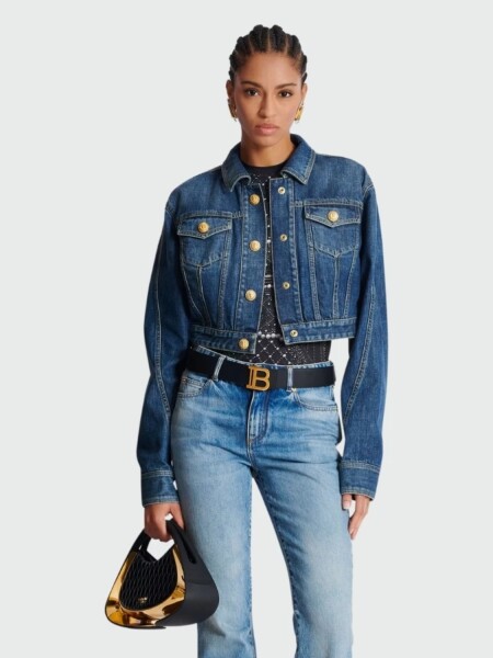 Balmain - Chaqueta de jean corta con efecto desgastado Azul