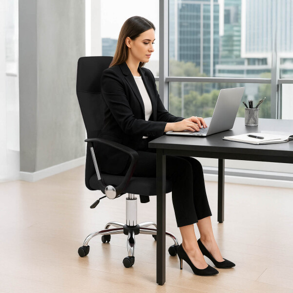 Silla De Escritorio Oficina Sillon Ejecutiva Ergonomica Tapizado Tela Mesh Con Cuero Sintetico Imback Color Negro Silla De Escritorio Oficina Sillon Ejecutiva Ergonomica Tapizado Tela Mesh Con Cuero Sintetico Imback Color Negro