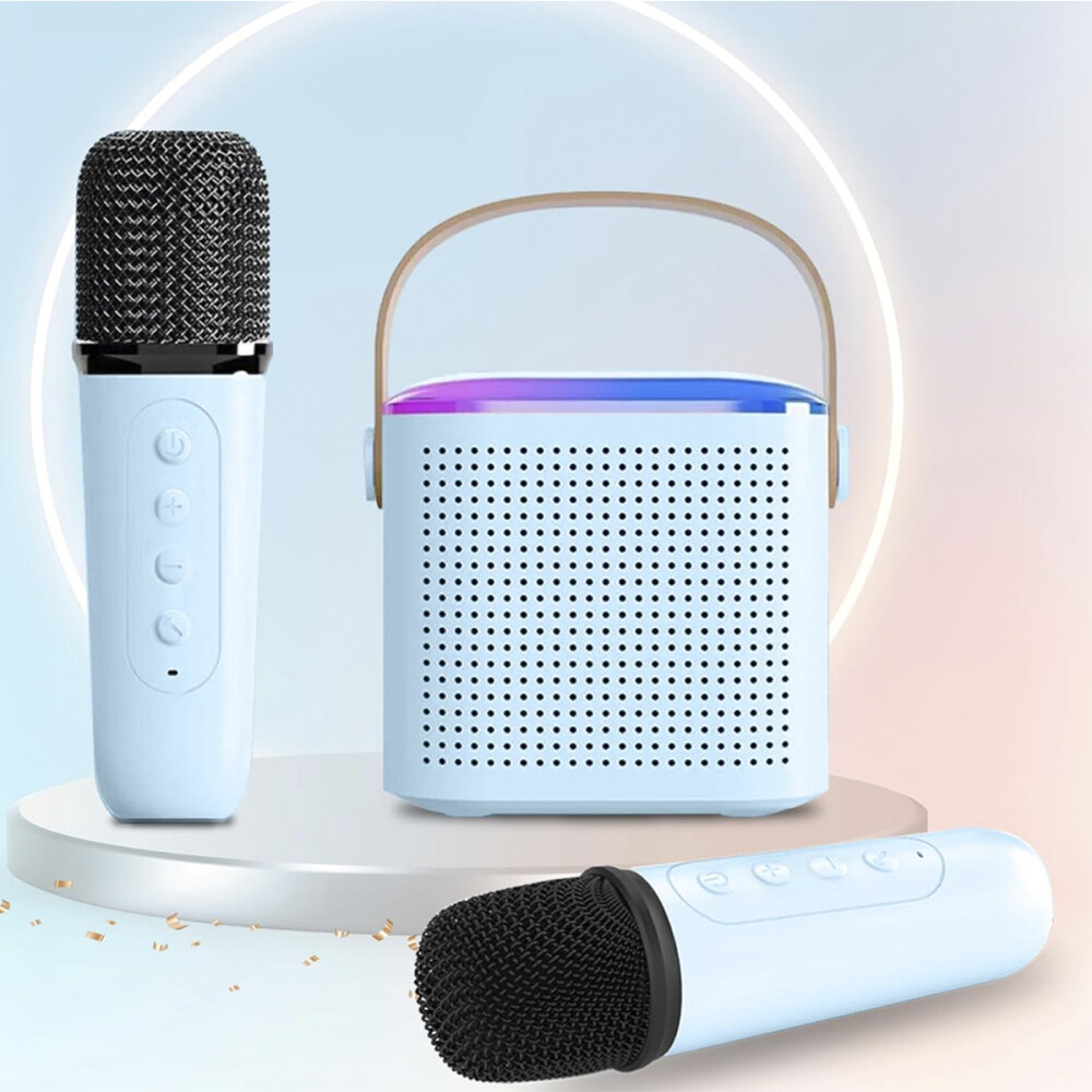 Mini Parlante Inalambrico Con 2 Microfonos Celeste