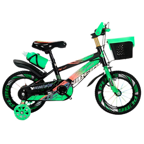 Bicicleta Montaña Rodado 16 Infantil Rueditas + Accesorios Verde