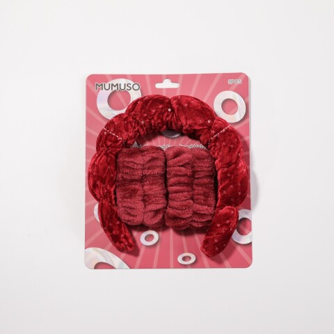 DIADEMA DE TERCIOPELO CON LENTEJUELAS CON FORMA DE NUBE Y PULSERAS (ROJO) DIADEMA DE TERCIOPELO CON LENTEJUELAS CON FORMA DE NUBE Y PULSERAS (ROJO)