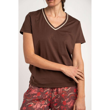 Remera Escote V Algodón Chocolate