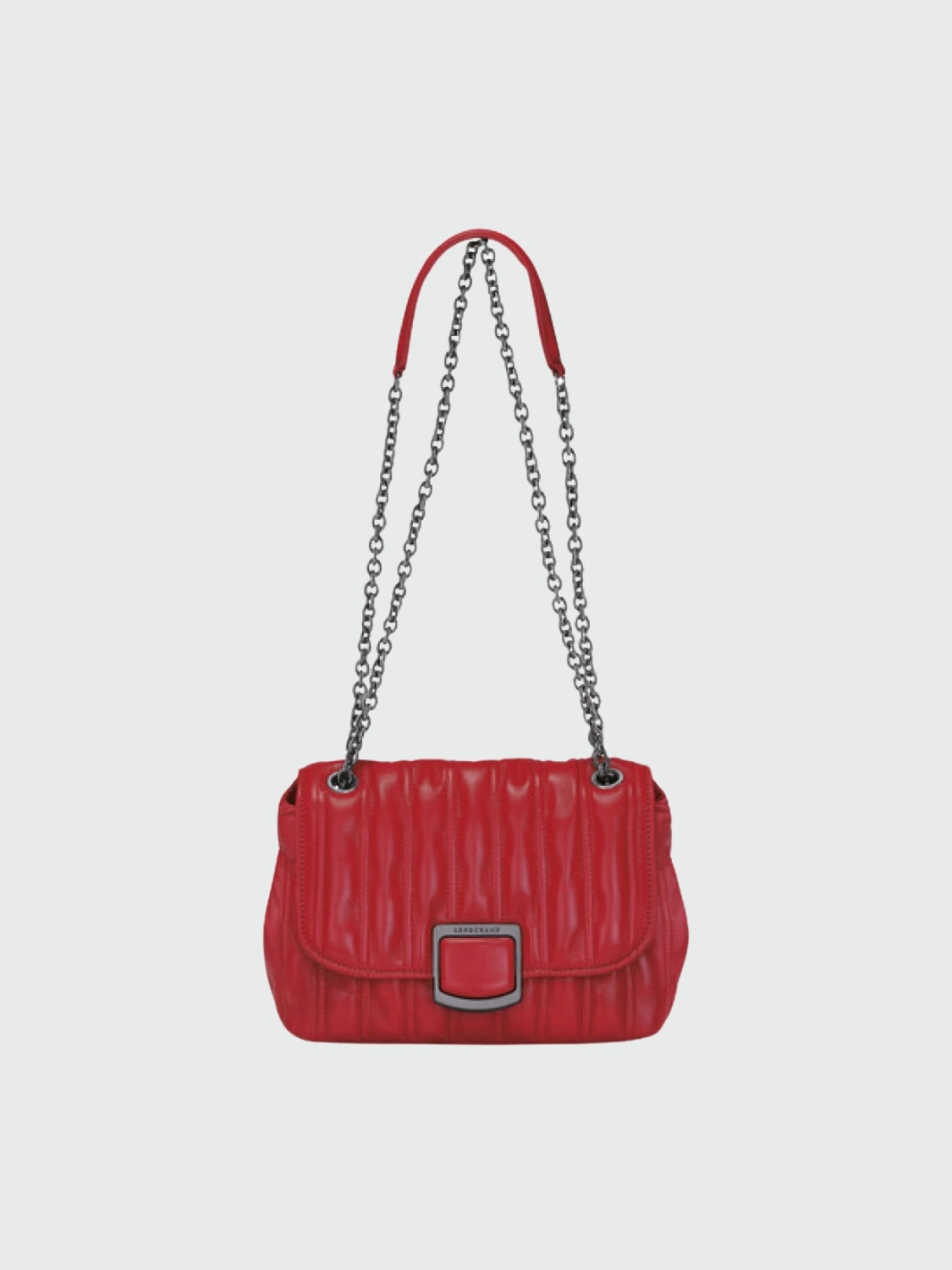 Longchamp -Cartera de cuero con solapa, Brioche Rojo