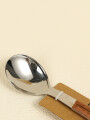 Cuchara Mango Efecto Madera, Set 2pcs Plateado