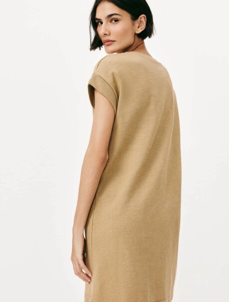 VESTIDO CORTO BÁSICO TEXTURIZADO BEIGE