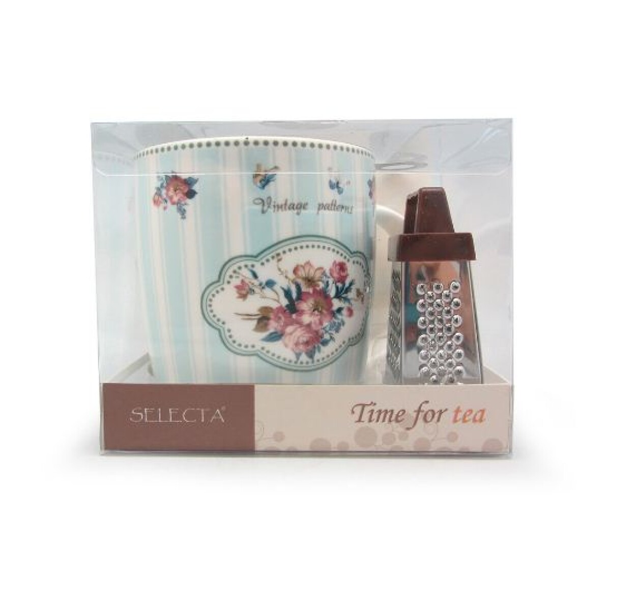 SET MUG 400 ML CON RALLADOR CHOCO- STENCIL - VINT FLOWERS 