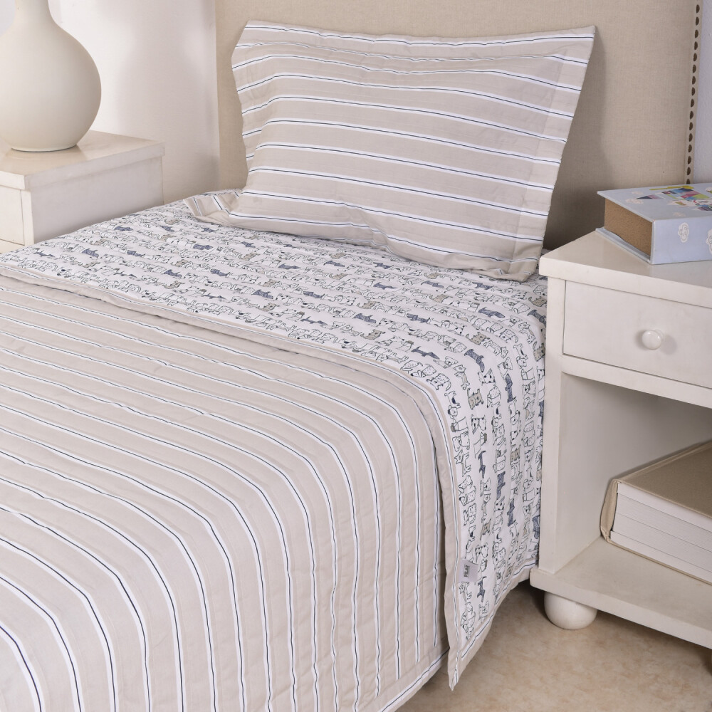 Cubrecama Col. Kids Doggy Azul Y Beige