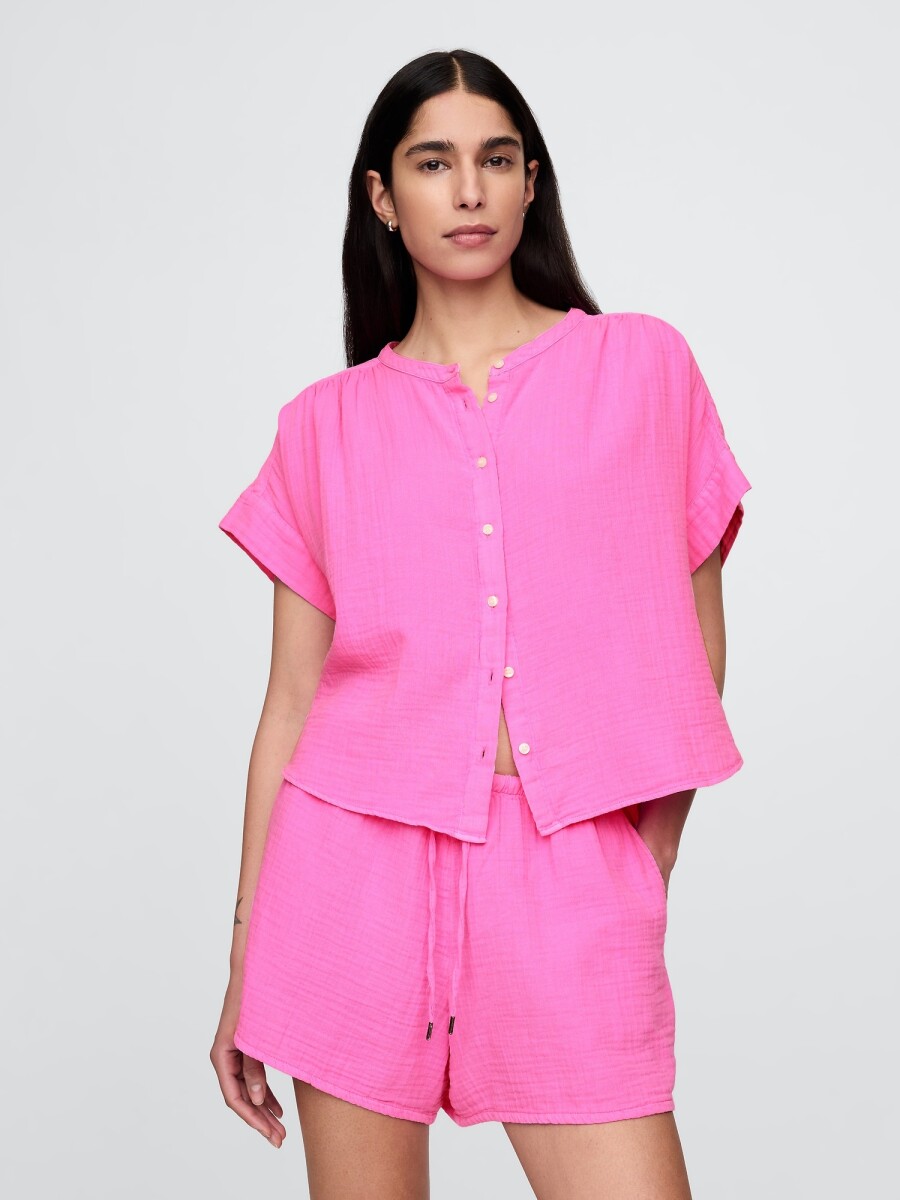 Camisa Muselina Manga Corta Mujer - Standout Pink 