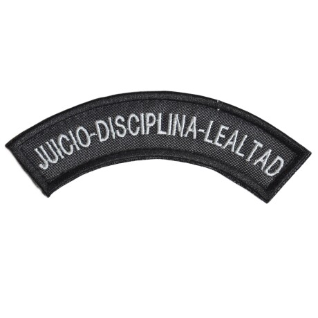 Parche bordado de brazo - JUICIO DISCIPLINA LEALTAD Gris