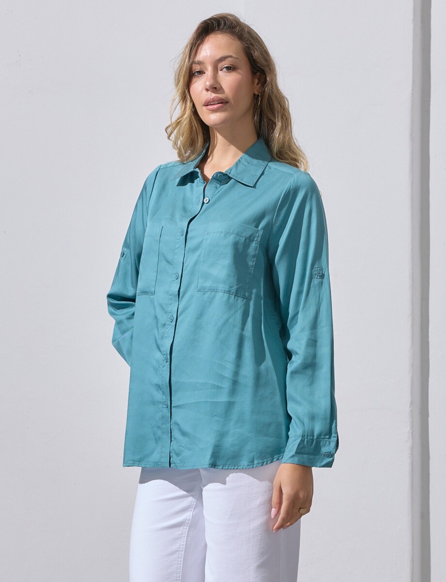 Camisa Bolsillos - Celeste Oscuro 
