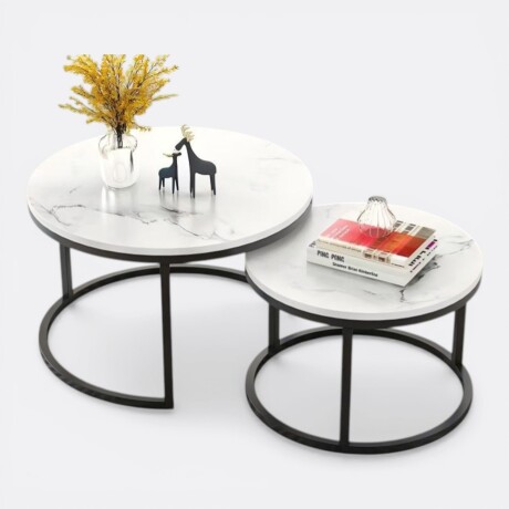 Set De Mesas Ratonas Circulares Nido Simil Marmol Blanco/Negro