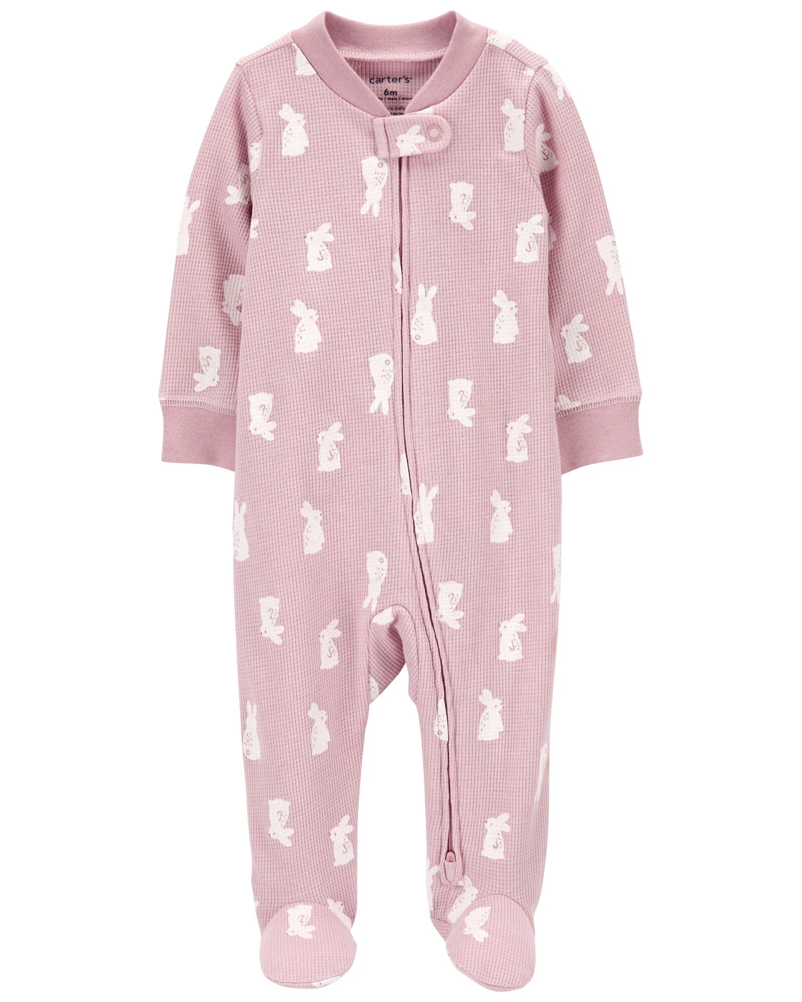 Pijama una pieza de algodón térmico, con pie, diseño conejos Sin color