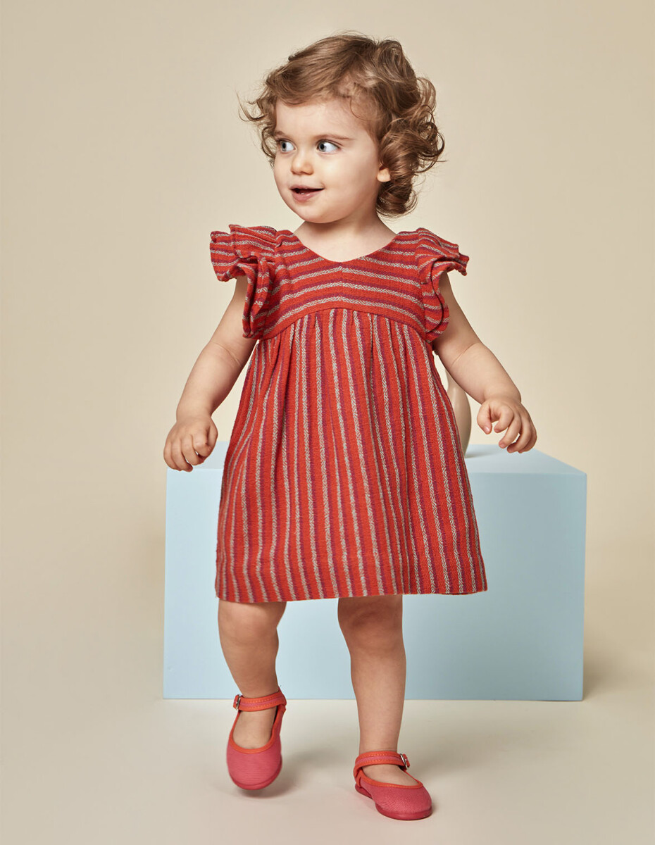 Vestido De Rayas Multicolor - Naranja 