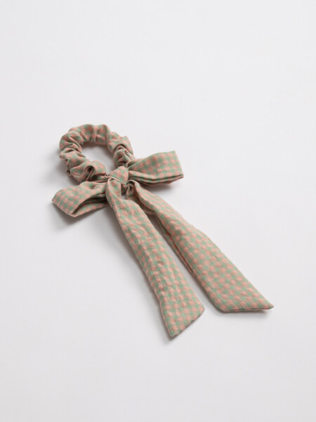 Scrunchie de tela con moña Verde Y Rosa