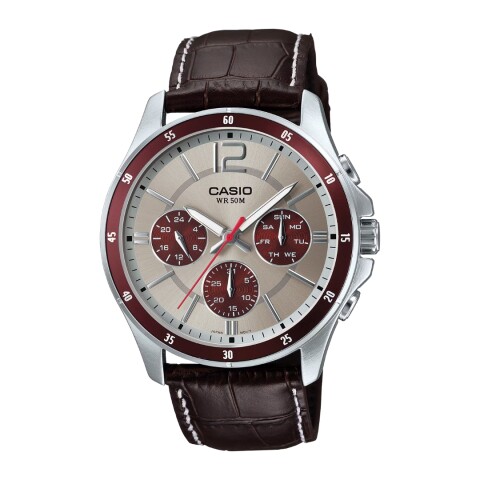 Reloj Casio MTP1374L 7A1VDF para hombre con correa de cuero Plateado