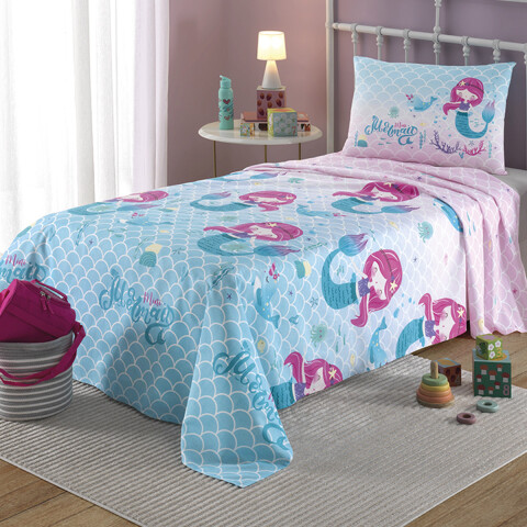 Juego Sábanas Infantiles 1 Plaza Dohler 100% Algodón Sirenas