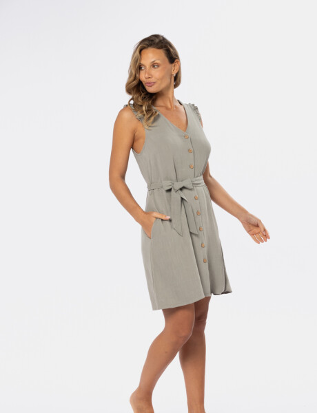 VESTIDO DE LINO LISO Verde