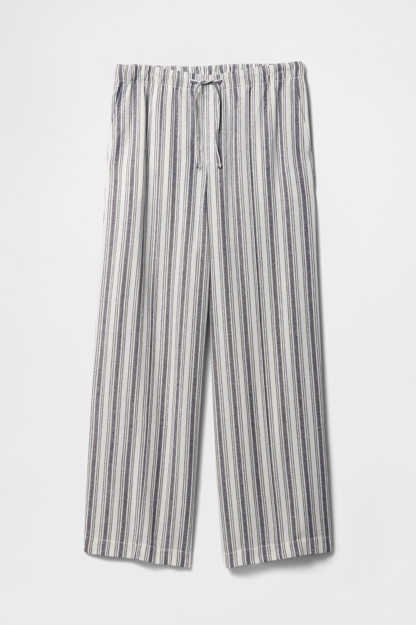 Pantalón De Lino Mujer Blue White Stripe