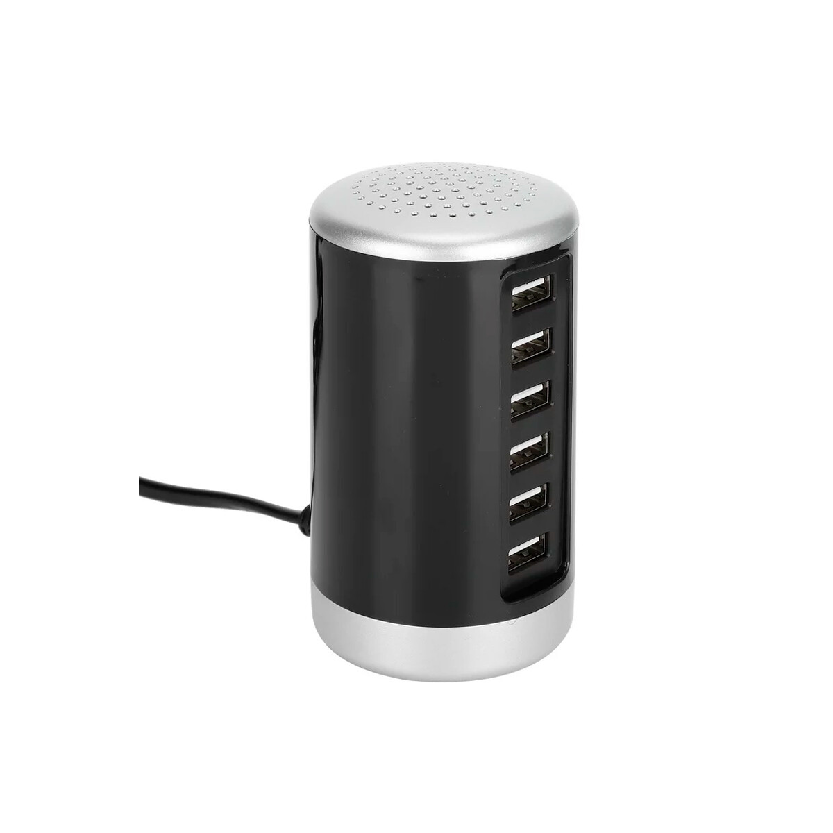 Base de carga con 6 puertos USB color negro. 