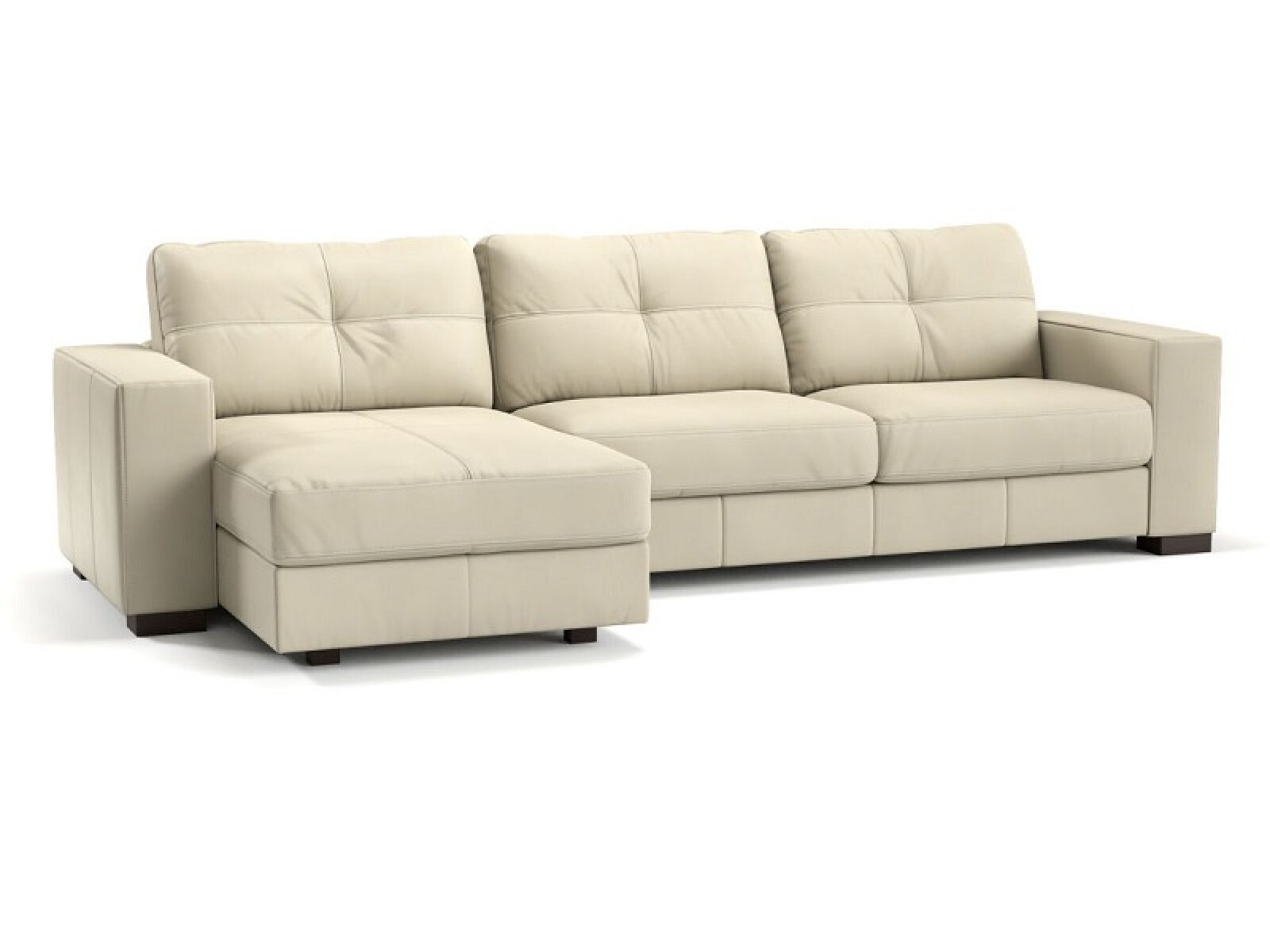 SOFA 100% CUERO - 3 CUERPOS + CHAISE DERECHO - MODELO DOMINI - MARRON CLARO 