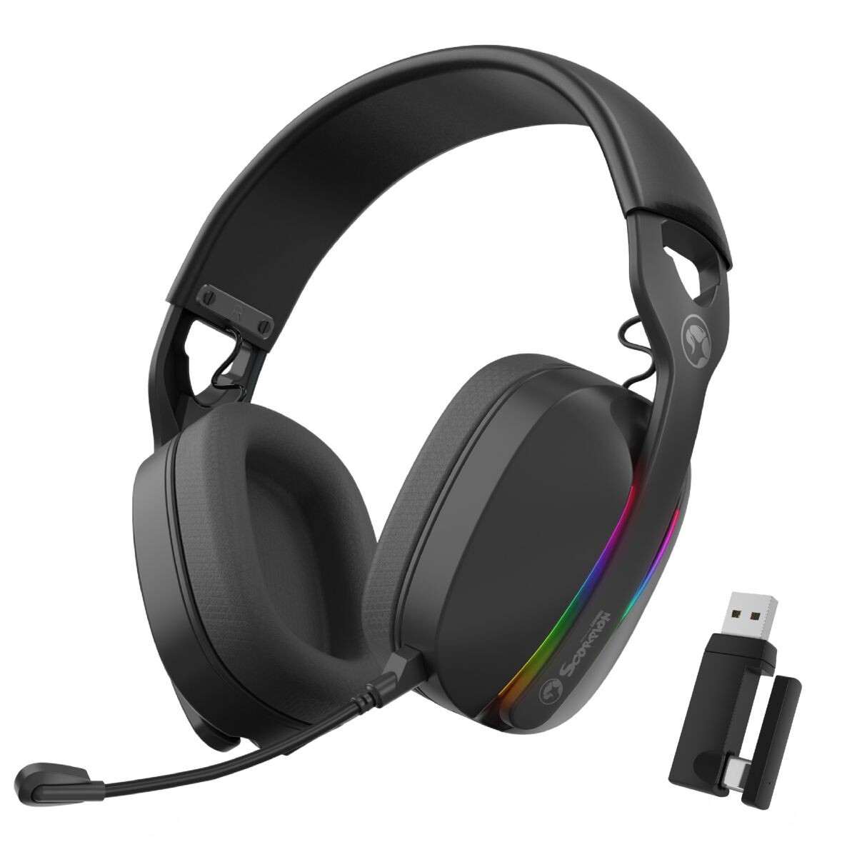 Vincha Gamer Marvo Hg9086w-bk Inalábrica 7.1 Rgb - NEGRO 