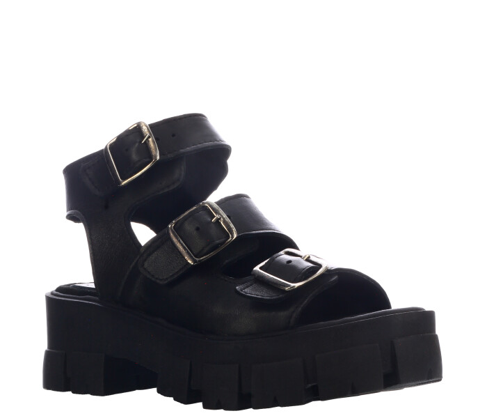 Sandalia MILLIE de cuero con hebillas Black