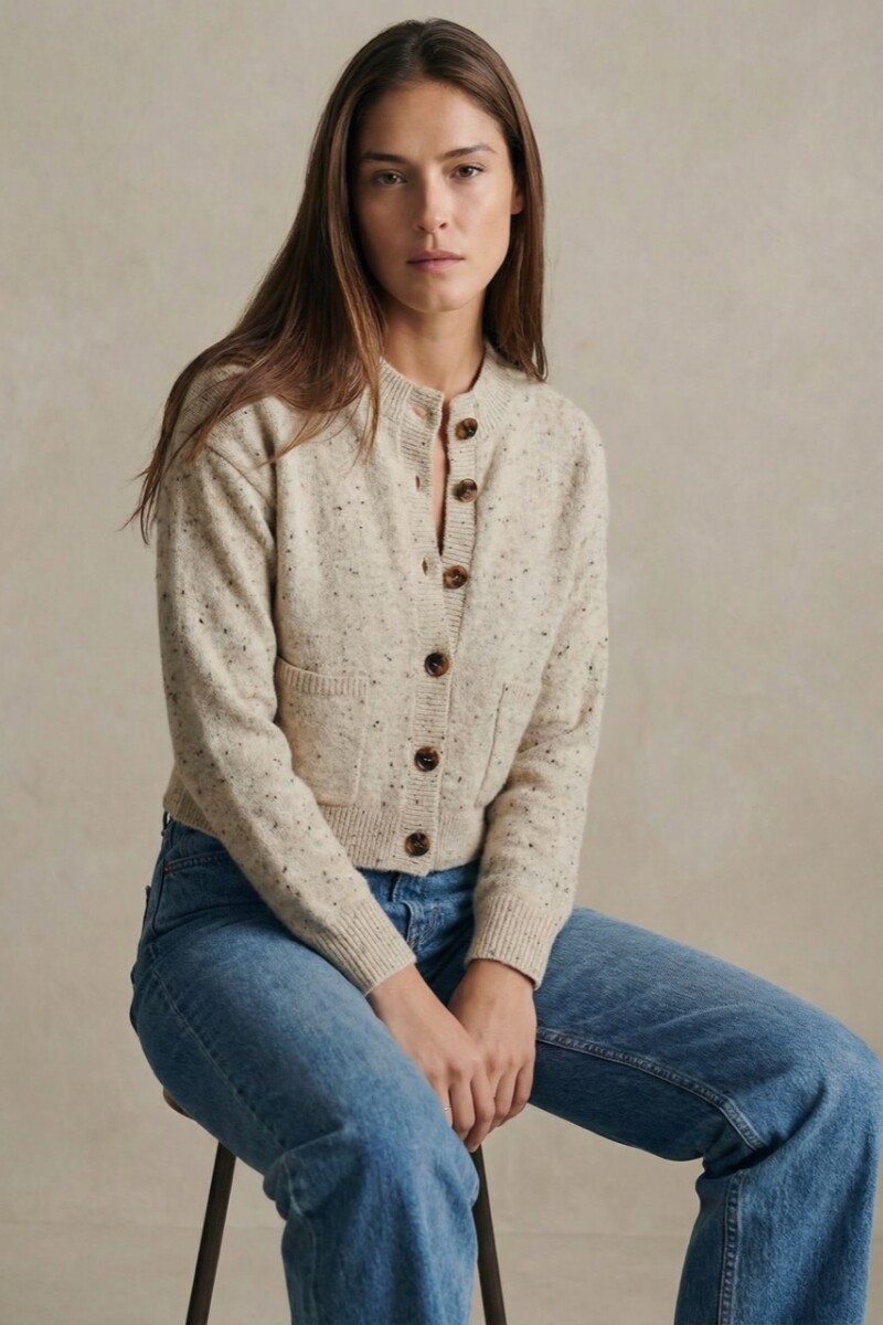 Cardigan Bouttonne Beige Melange