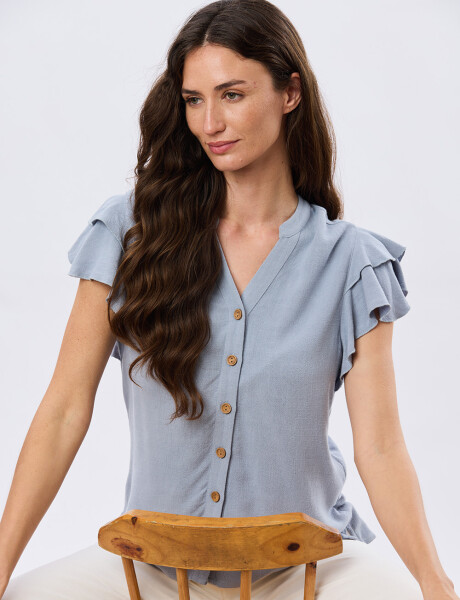 CAMISA DE LINO CON VOLADOS Piedra