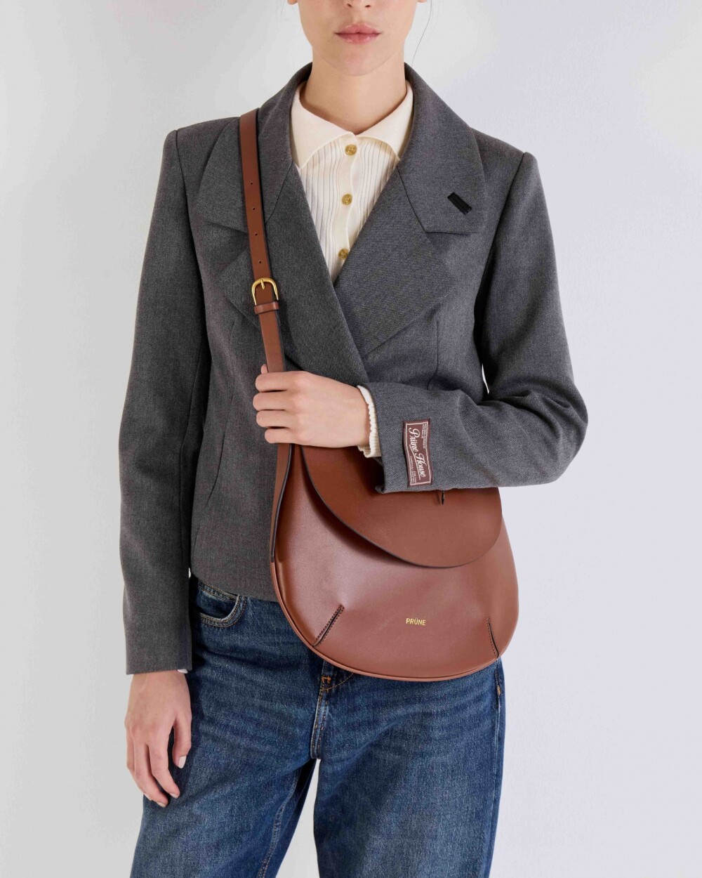 Cartera al hombro Mod en efecto cuero liso Tabaco