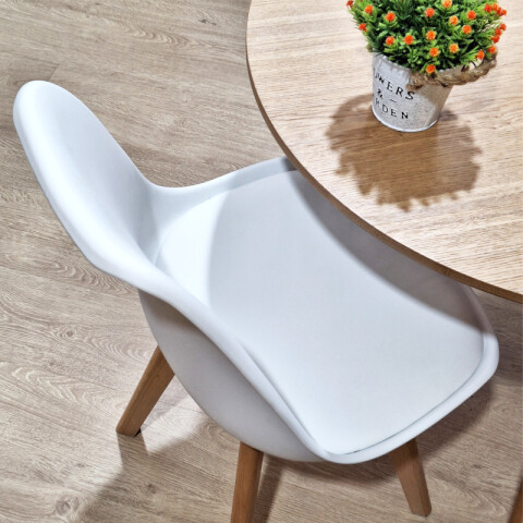 Silla Eames Diseño Tulip con Asiento Alcolchado y Patas de Madera - Blanco Silla Eames Diseño Tulip con Asiento Alcolchado y Patas de Madera - Blanco