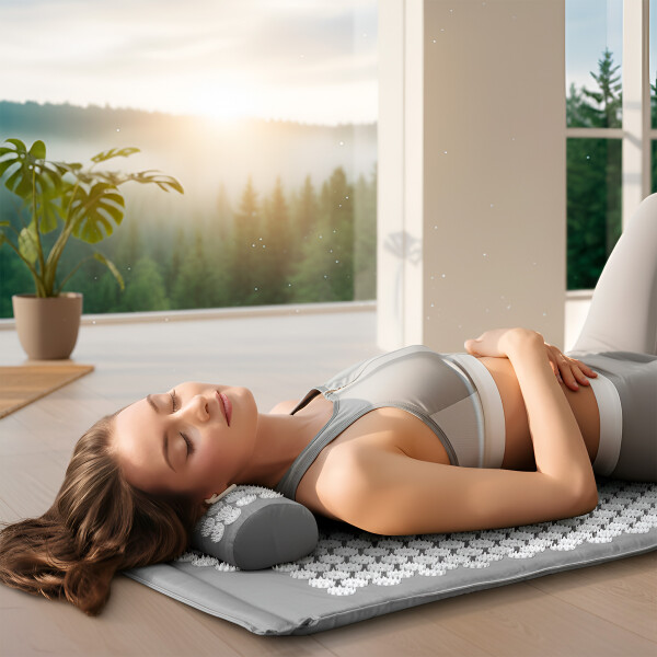 Colchoneta Mat + Almohada Acupuntura Masajeador Relajación Color Gris