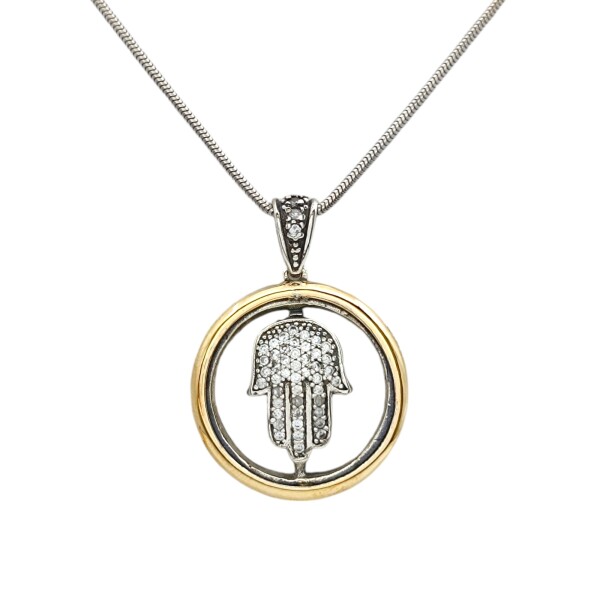 Dije Mano de Fátima-Plata 925 y Oro-Piedra Zirconia-CP5132 conpiedra
