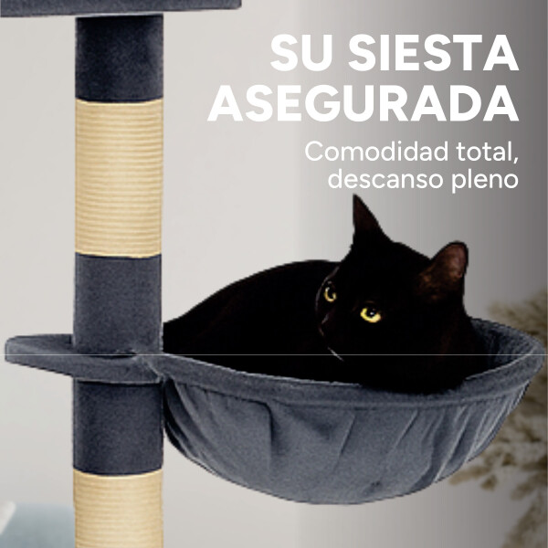Rascador Torre 5 Niveles En Felpa Y Sisal Para Gato Juego Variante Gris Oscuro Pompom