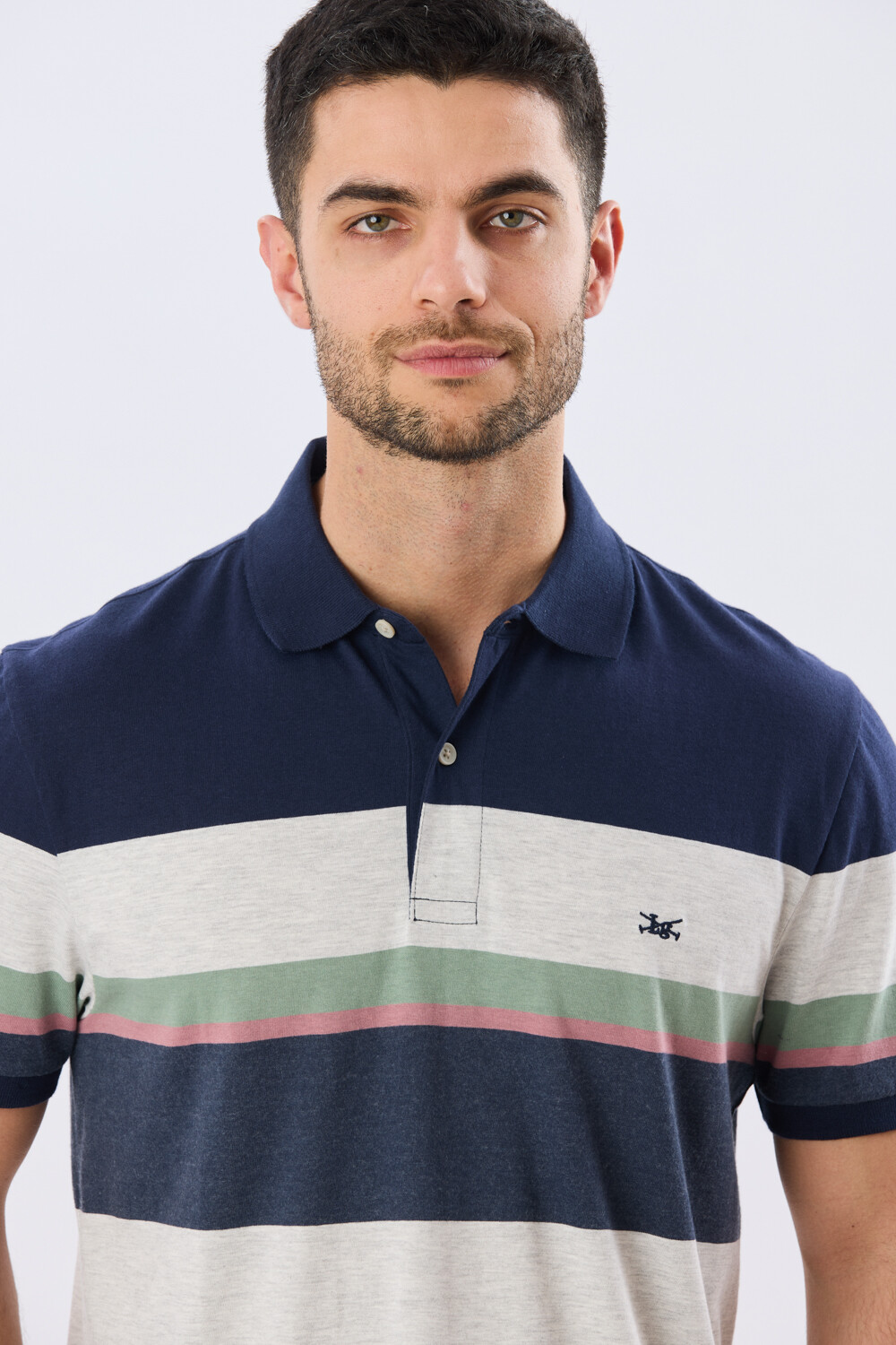 REMERA POLO RAYADA JERSEY Azul Oscuro