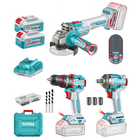 Kit Línea 20v Sin Carbones: Atornillador Percutor 66Nm + Amoladora 4.1/2" + Llave De Impacto 1/2", 2 Baterías 4.0Ah Kit Línea 20v Sin Carbones: Atornillador Percutor 66Nm + Amoladora 4.1/2" + Llave De Impacto 1/2", 2 Baterías 4.0Ah