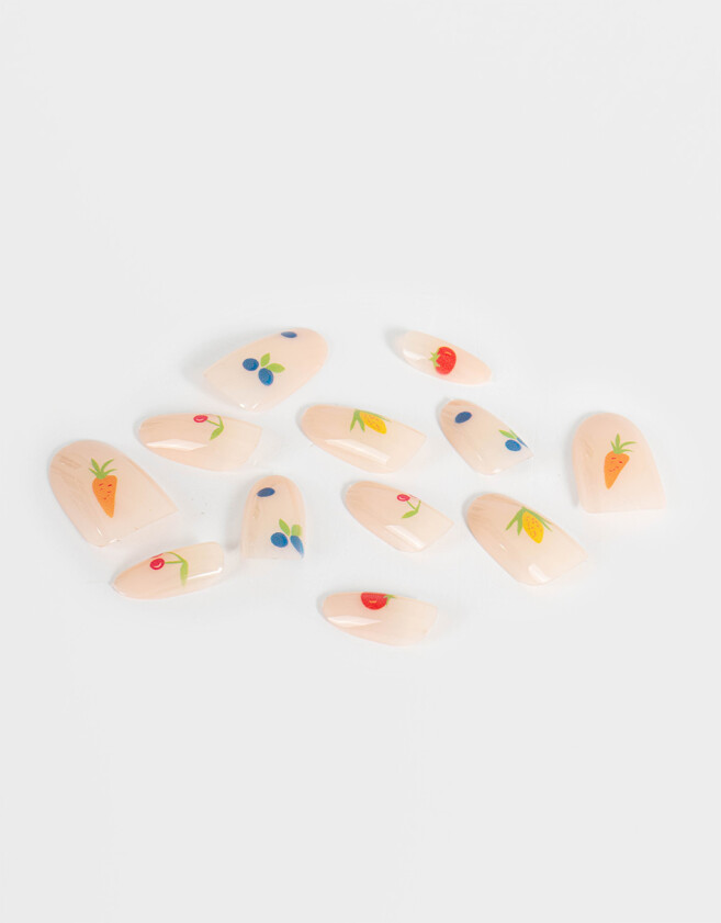 Nail Art It's giving... fresh start Uñas Postizas Con Diseño De Frutas Almendradas - Combinacion Multicolor